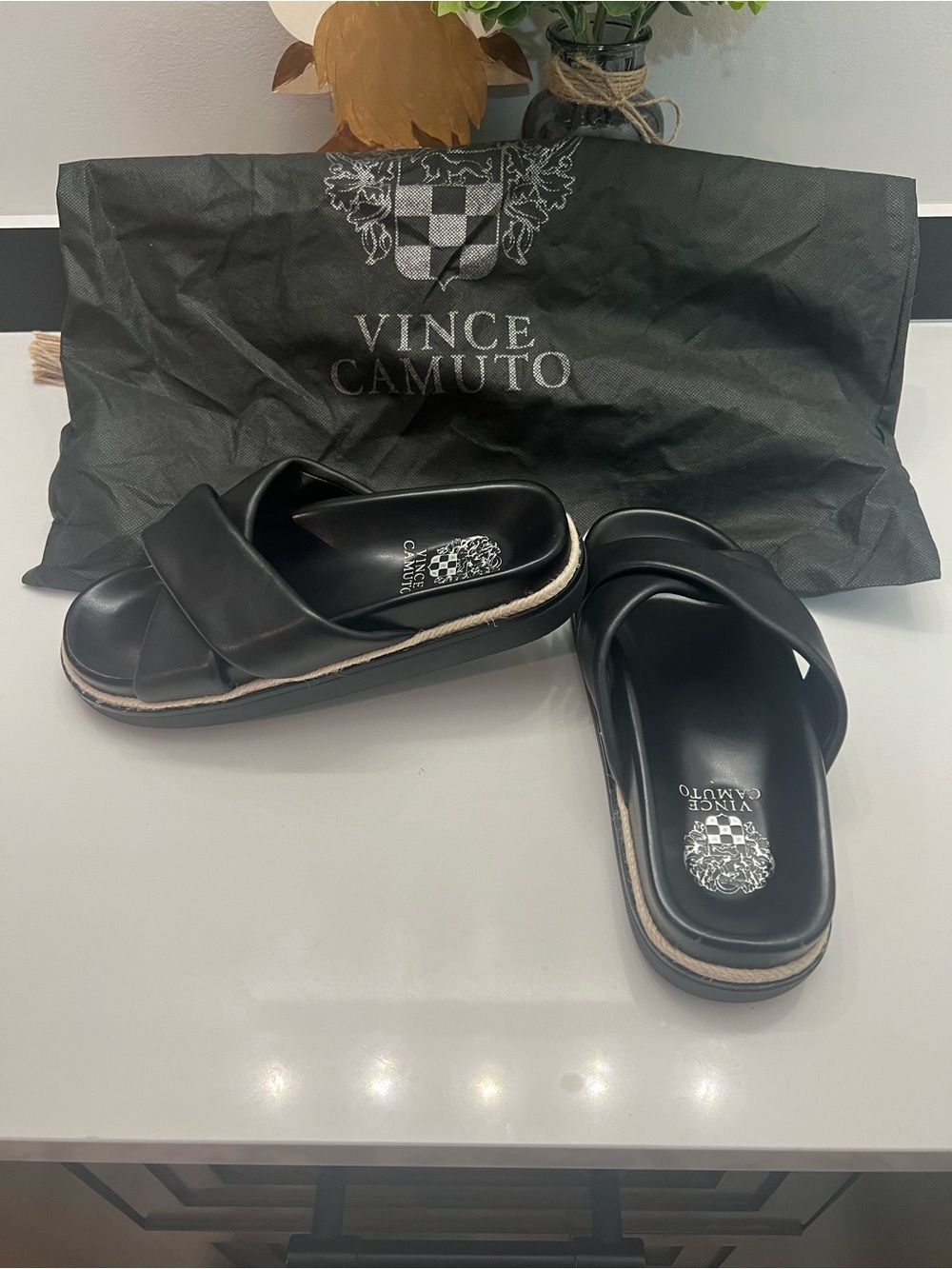 Vince Camuto Black Cross-Band Espadrille Slide Sandals